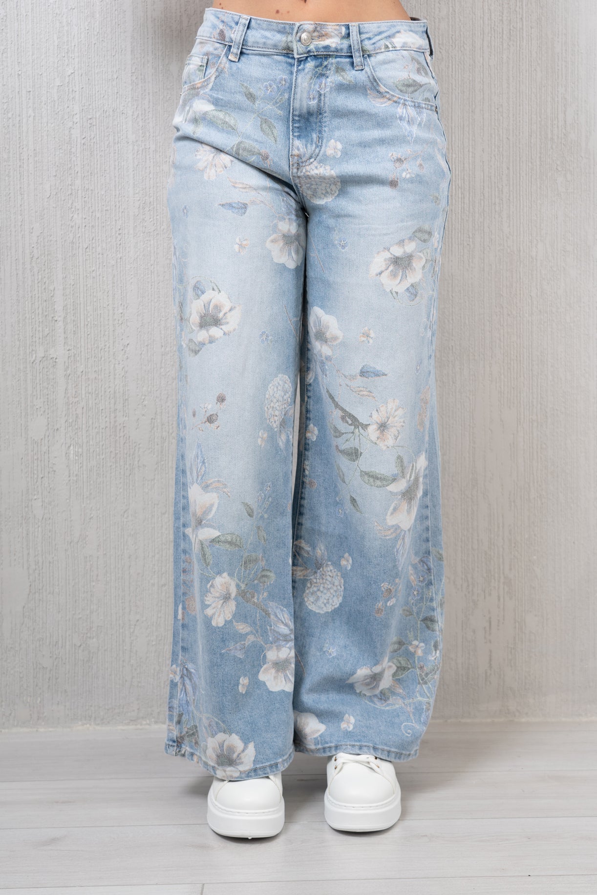 Jeans wide leg stampa fiorata