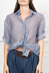 Camicia rigata in lyocell leggera con manica risvoltata
