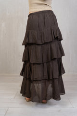 Gonna Lunga 100% Cotone a Balze con Elastico in Vita
