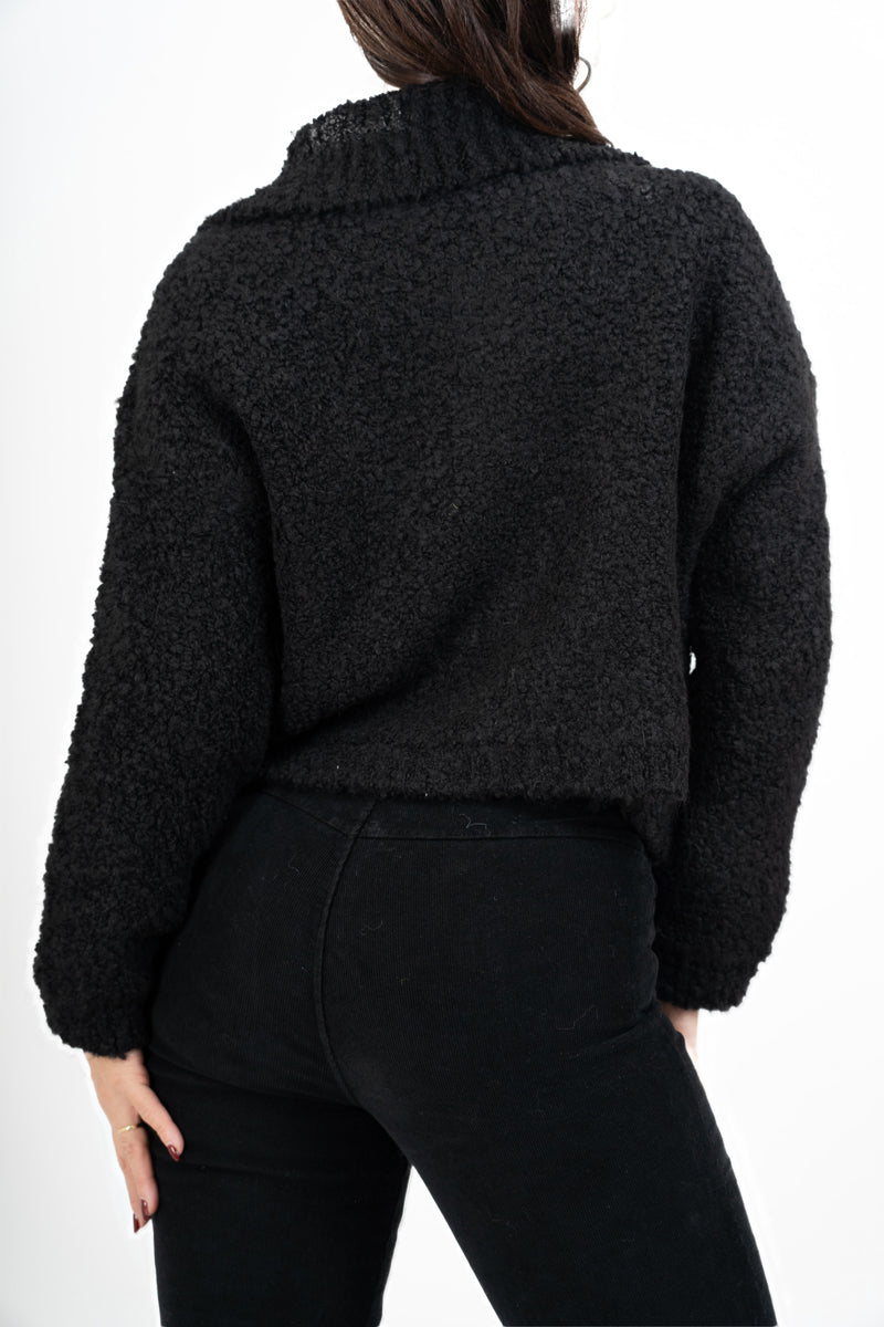 Giacca corta in filato bouclé con colletto e zip metallica