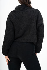 Giacca corta in filato bouclé con colletto e zip metallica