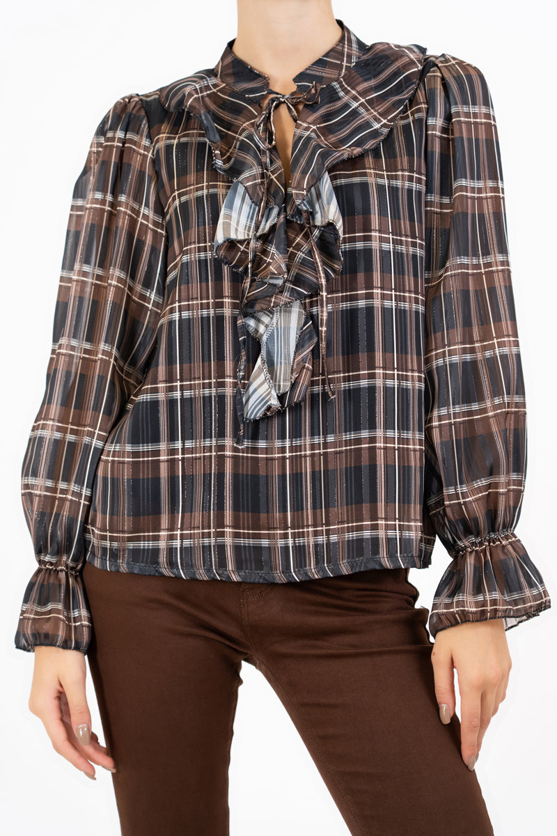 Maglia ShineCheck in georgette con rouche e lurex