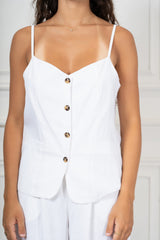 Top Gilet in Lino e Viscosa con Bottoni