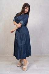 Abito camicia lungo in chambray