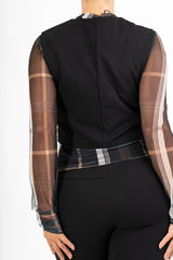 Gilet corto in crep con bottoni gioiello