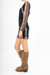 Abito corto in tulle fantasia CheckFlair drappeggiato