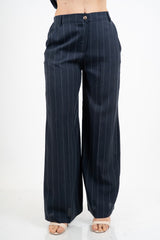Pantalone palazzo gessato a righe con elastico in vita Made in Italy.