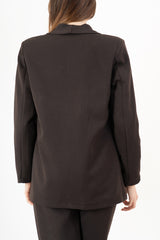 modella indossando Giacca aperta in poliviscosa con bavero lungo e fodera gessata – Marrone colore