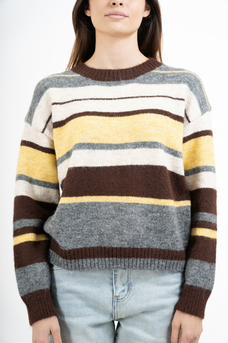 Maglione a righe in misto lana con spalla scesa