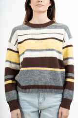 Maglione a righe in misto lana con spalla scesa