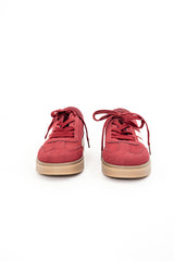 Sneakers in camoscio ed ecopelle bordeaux con suola in gomma