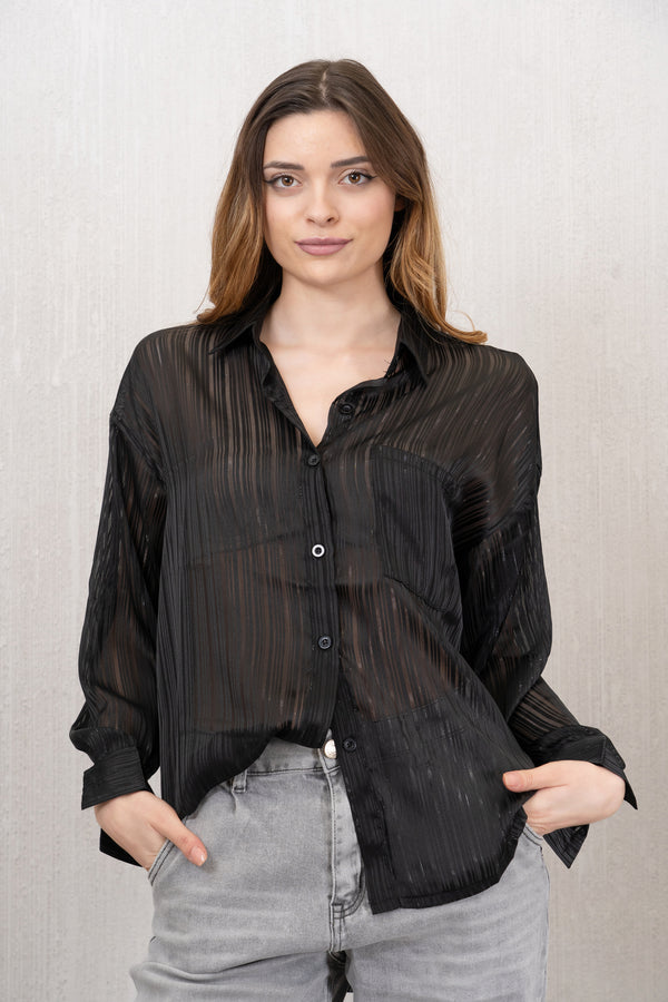 Camicia Over in Tessuto Leggero e Velato Nera