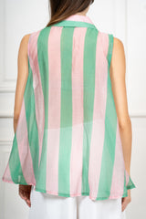 modella indossando Camicia Smanicata Positano Righe colore