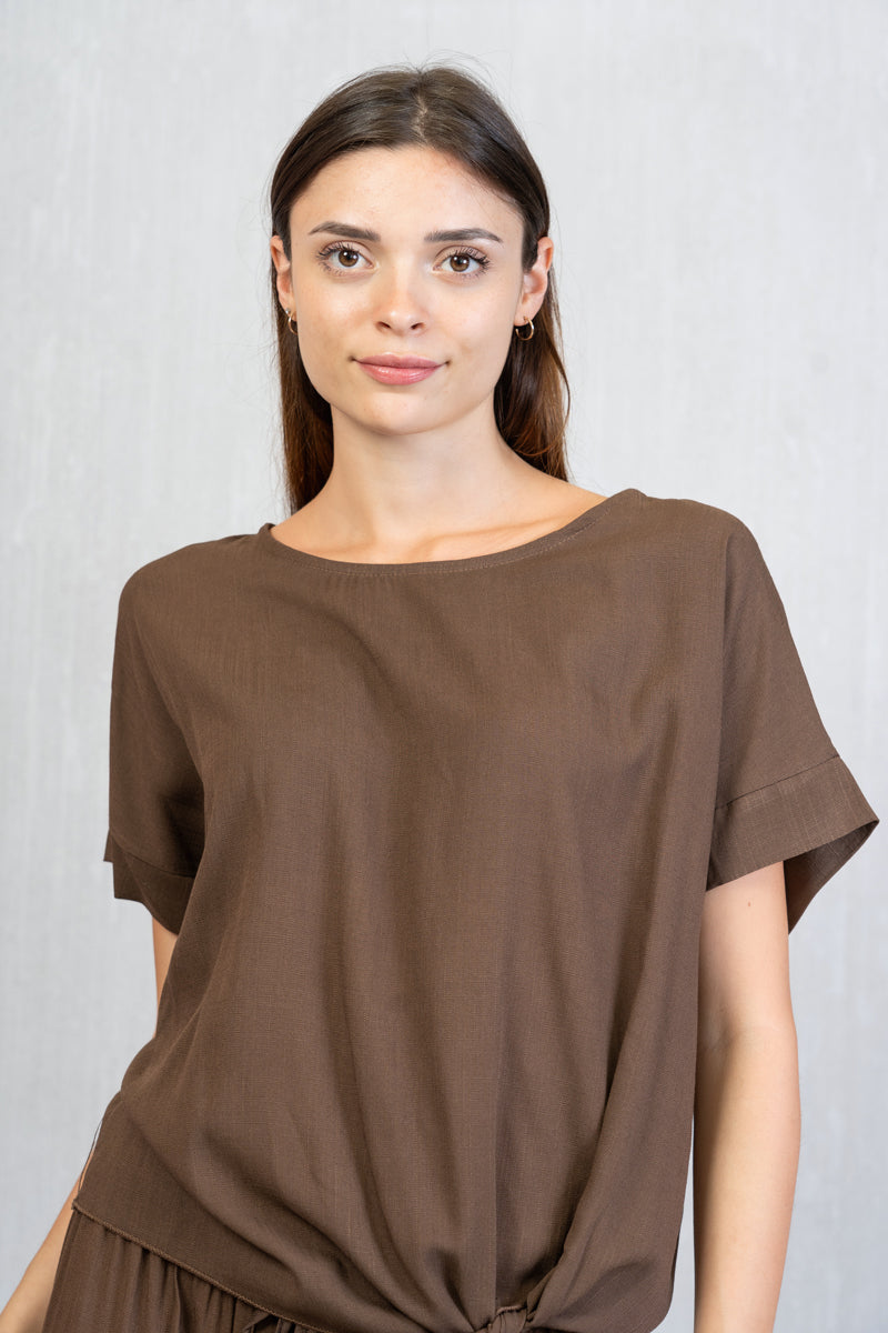 Maglia con nodo in tela di viscosa