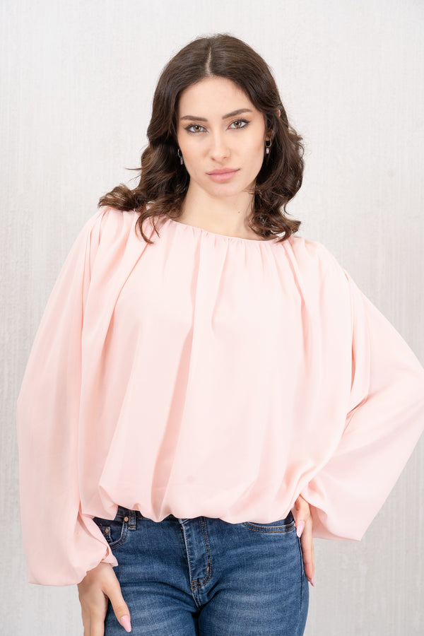 Blusa in georgette effetto palloncino rosa