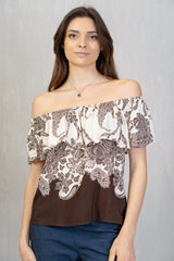 Top con balza in viscosa Boho Paisley