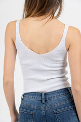 Top scollo V in maglia lurex a costine.