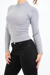 Maglia Shine con strass su collo e polsi