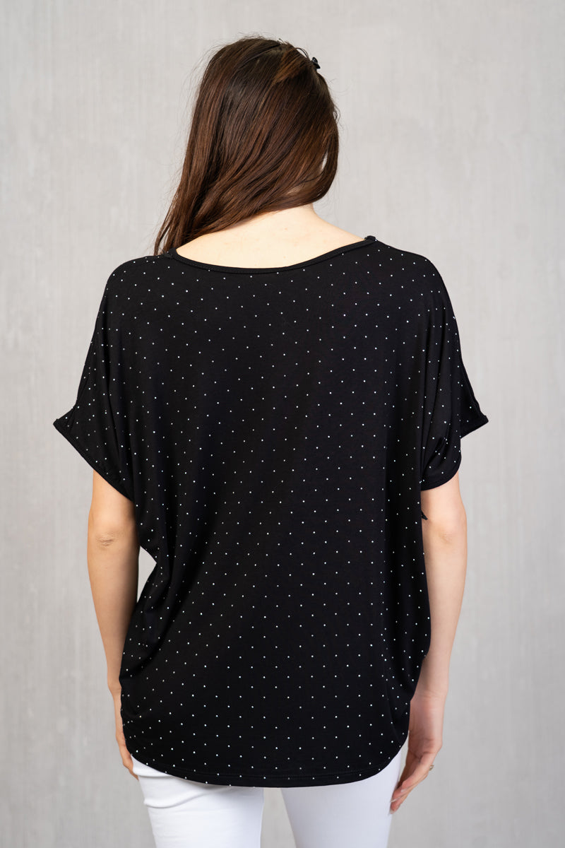 Maglia in viscosa con scollo a V e strass