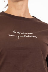 T-shirt in cotone con ricamo “di mattina non parlatemi”