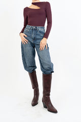 Stivali alti in ecopelle bordeaux con tacco 8cm e punta affusolata
