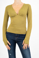 Maglia con coppe e scollo a cuore in nylon elasticizzato