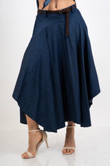 Gonna ampia effetto chambray con taglio stondato.