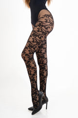 modella indossando Collant fantasia 20 den con motivo floreale colore Nero Unica