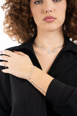 Bracciale tennis con foglioline pendenti in strass