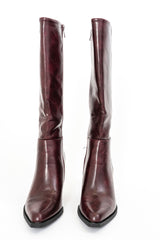 Stivali alti in ecopelle bordeaux con tacco 8cm e punta affusolata