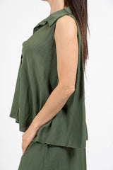 Camicia smanicata svasata in viscosa EasyWave no stiro con bottoni