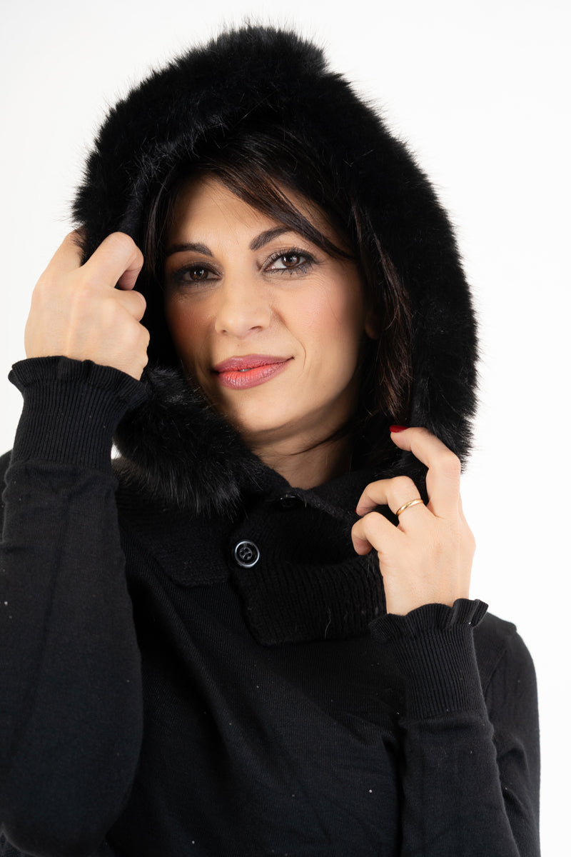 Cappuccio KnitFur con bordo in ecopelliccia
