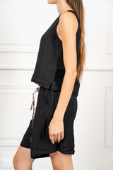 Completo in Tencel e Lino con Top Smanicato e Bermuda