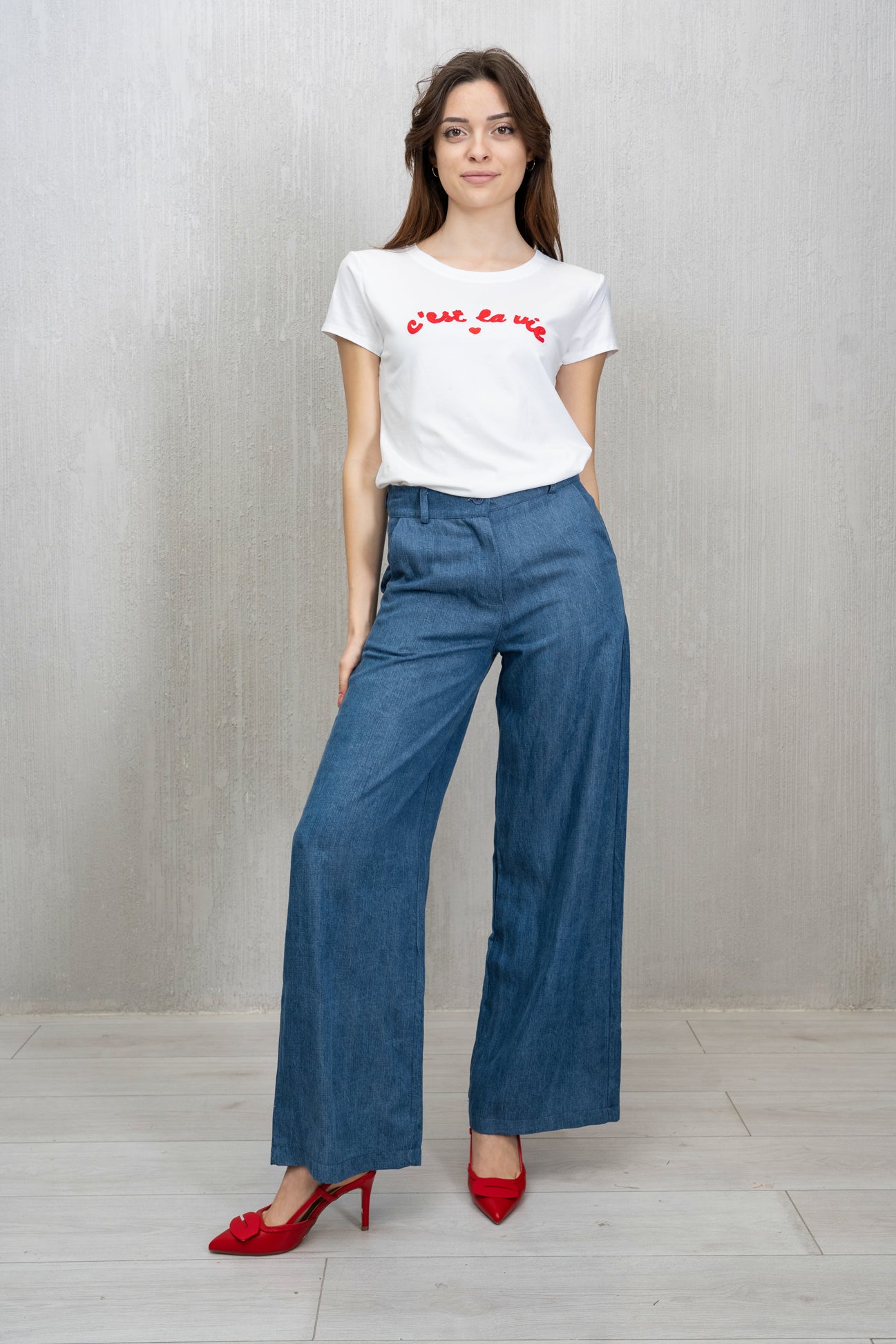 Pantalone palazzo tela Jeans chiara