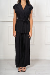 Completo Donna Gilet Smanicato con Pantalone Palazzo in Viscosa Effetto Fiammato