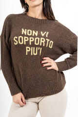 Maglione girocollo con scritta “Non vi sopporto più!” in misto lana Made in Italy