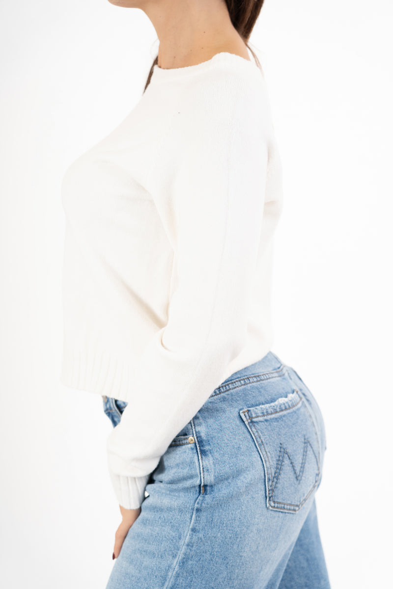 modella indossando Maglione sportivo con maniche raglan e bordo a coste colore