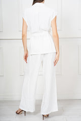 Completo Donna Gilet Smanicato con Pantalone Palazzo in Viscosa Effetto Fiammato
