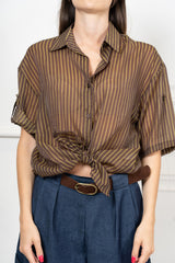 Camicia rigata in lyocell leggera con manica risvoltata