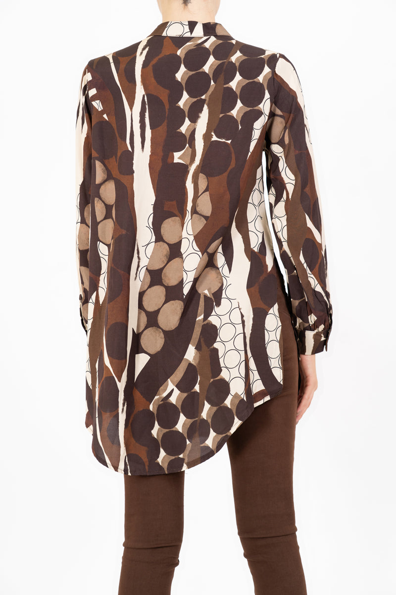 Camicia lunga in viscosa GeoFusion con collo coreano