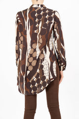 Camicia lunga in viscosa GeoFusion con collo coreano