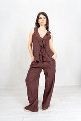 Pantalone ampio in 100% lino con coulisse in vita