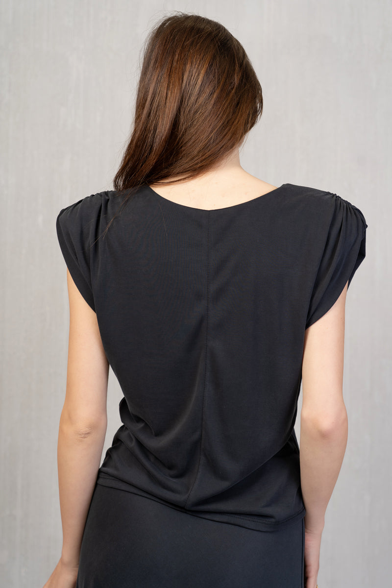 Maglia in Viscosa con Spalla Arricciata e Spallina Integrata