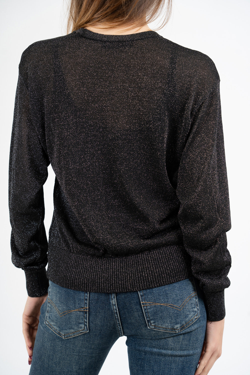 Cardigan in viscosa lurex con bottoni gioiello e scollo a V