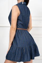 Abito chemisier midi in chambray gessato con cintura