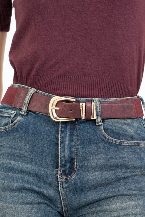 Cintura elastica simil pelle con fibbia dorata