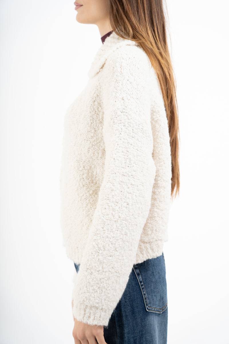 Giacca corta in filato bouclé con colletto e zip metallica