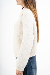 Giacca corta in filato bouclé con colletto e zip metallica