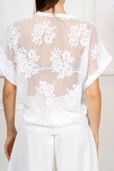 Camicia Over Traforata con Inserti in Pizzo