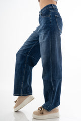 Jeans wide leg vita alta con tagli frontali in denim elasticizzato